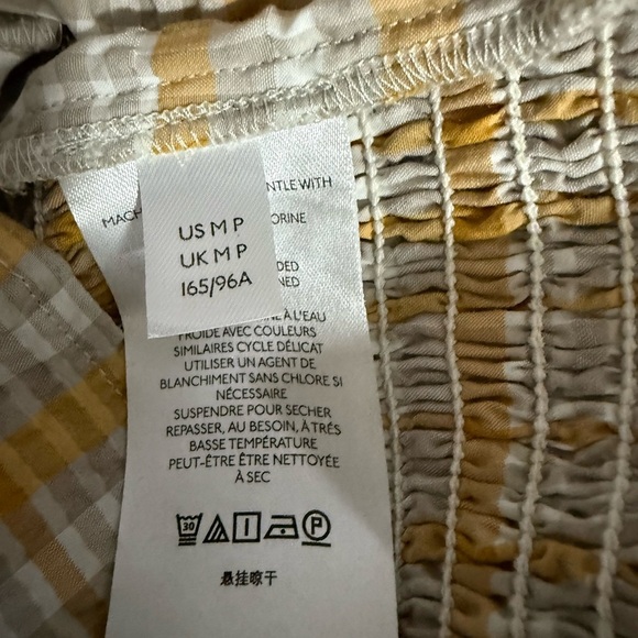 MAEVE ANTHROPOLOGIE PLAID SQUARE-NECK PUFF SLEEVE SMOCKED BLOUSE TOP SIZE: M - Picture 11 of 11